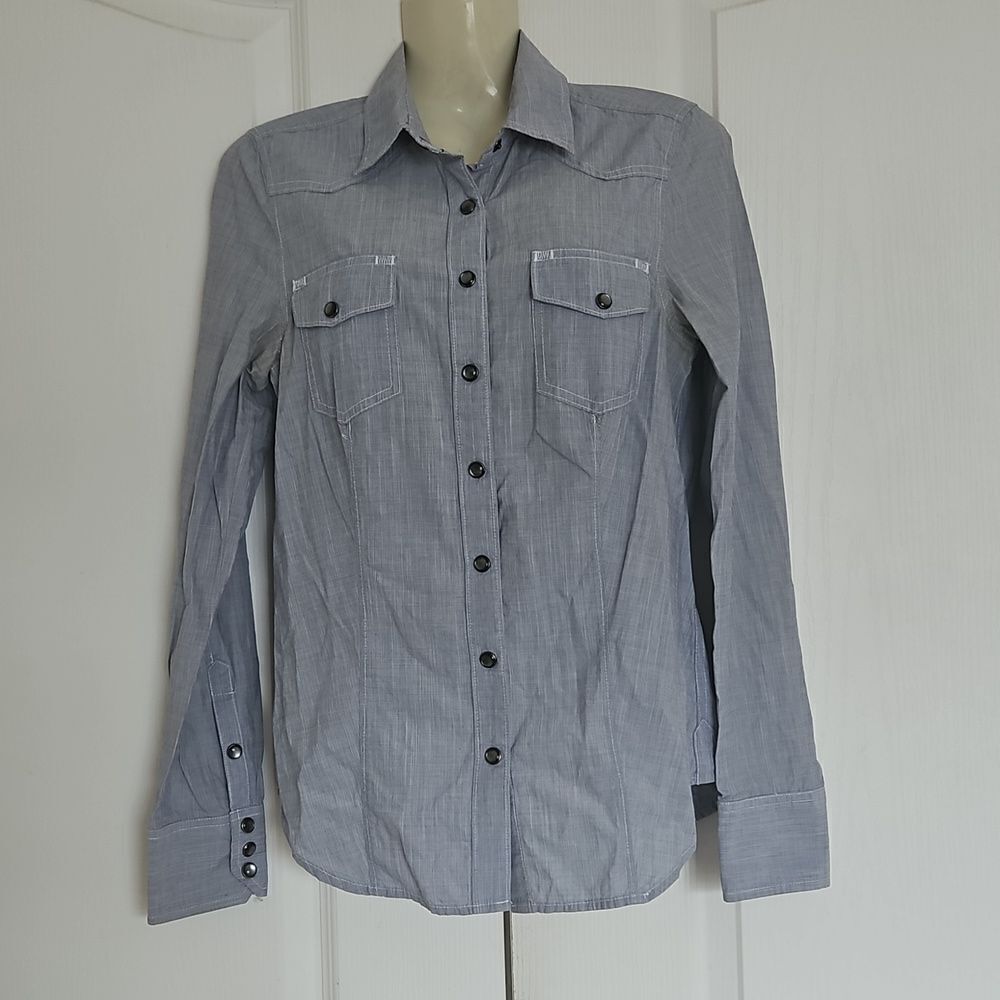 Club Monaco Women's Button-Down Long Sleeves Cotton Shirt XS Blue